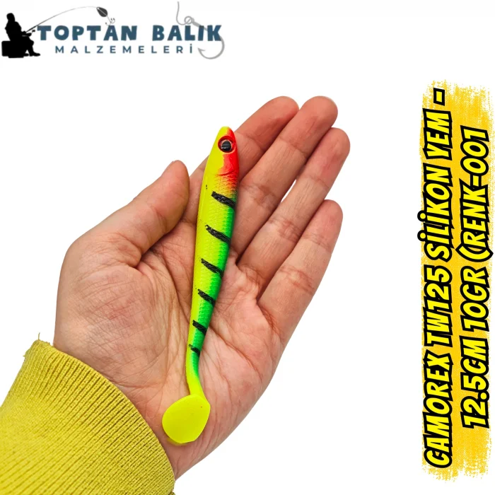 Camorex TW125 Silikon Yem - 12.5cm 10gr (Renk-001 Kırmızı Kafa Yeşil Siyah Çizgili)