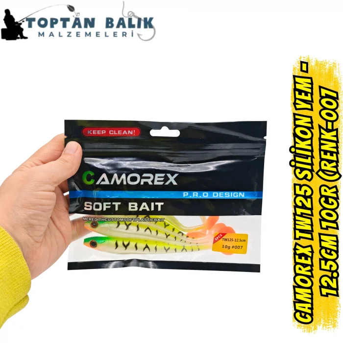 Camorex TW125 Silikon Yem - 12.5cm 10gr (Renk-007 Yeşil Kafa Sarı Üstü Siyah Çizgili)