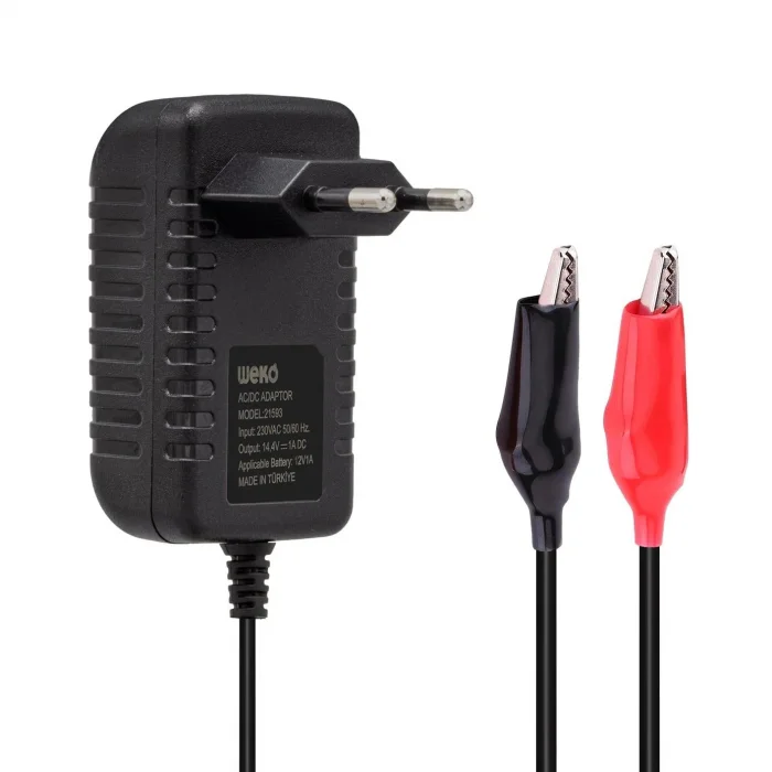 WEKO 14.4V 1A Krokodil Uçlu Akü Şarj Cihazı (12V Kuru, Jel, Asit Akü Uyumlu - Model 21593)