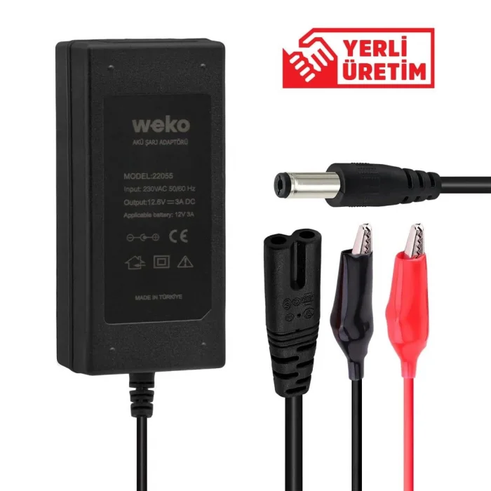 WEKO 12.6V 3A Krokodil Uçlu Masaüstü Şarj Cihazı (3S Li-ion Batarya / Akü Uyumlu - Model 22055)