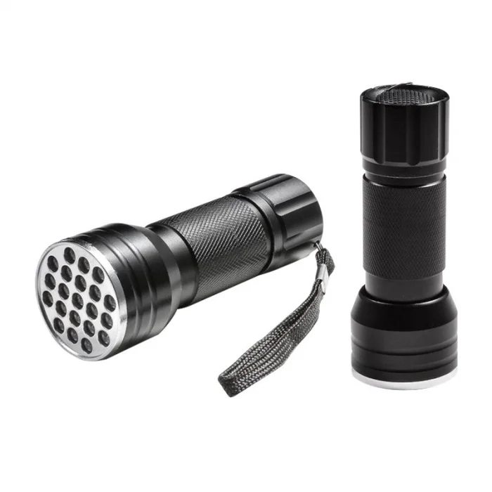 Powermaster PM-6351 UV Işınlı 21 Ledli 10 cm Metal Kasa Pilli El Feneri (395nm Mor Işık)