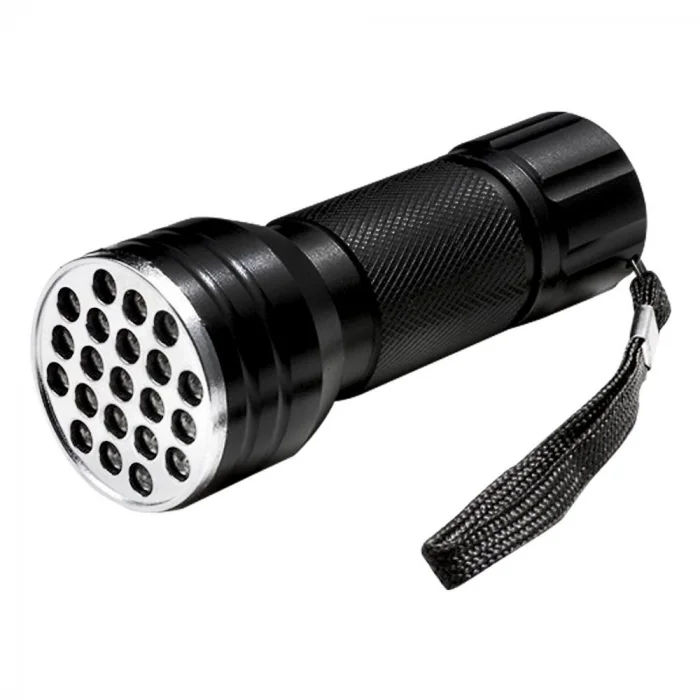 Powermaster PM-6351 UV Işınlı 21 Ledli 10 cm Metal Kasa Pilli El Feneri (395nm Mor Işık)