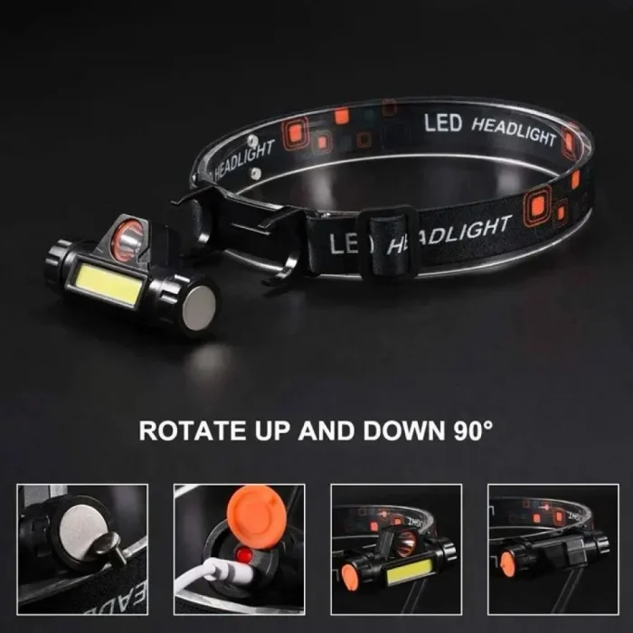 101 Kafa Lambası Cree + COB LED 2 Modlu Güçlü Mıknatıslı USB Şarjlı Mini Kafa Feneri (Adaptörlü)
