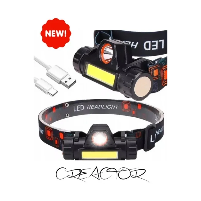 101 Kafa Lambası Cree + COB LED 2 Modlu Güçlü Mıknatıslı USB Şarjlı Mini Kafa Feneri (Adaptörlü)