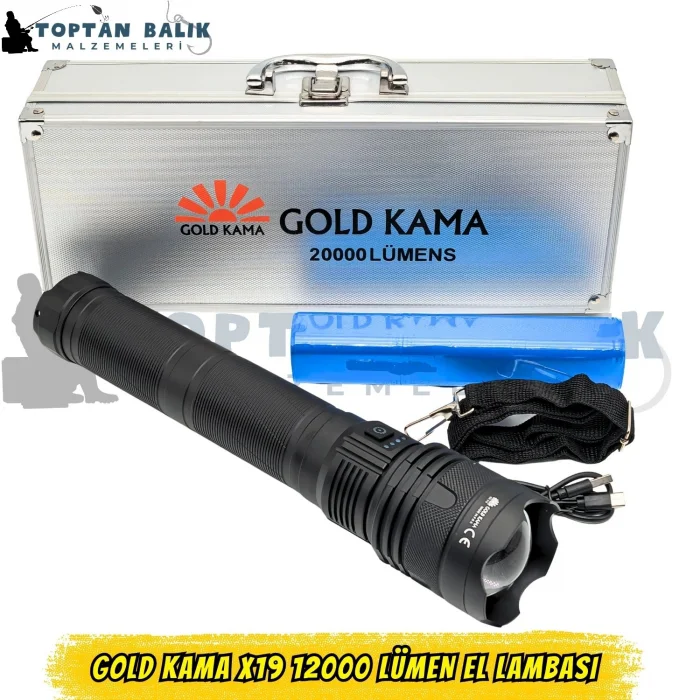 Gold Kama GK-X19 20.000 Lümen Çelik Çantalı Ultra Güçlü Şarjlı El Feneri