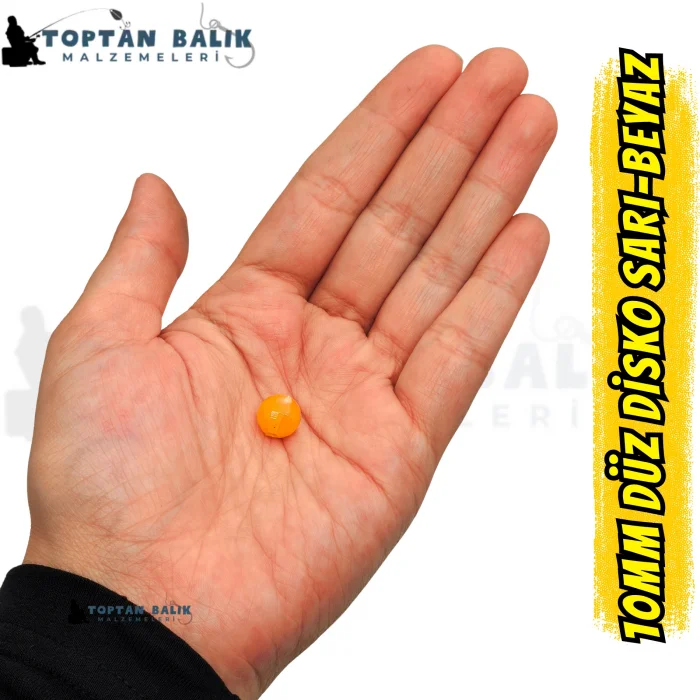 Disko Sarı-Beyaz Sazan Balık Boncuğu 10 mm (İç Çap: 2.5 mm) - 500 Gr Paket