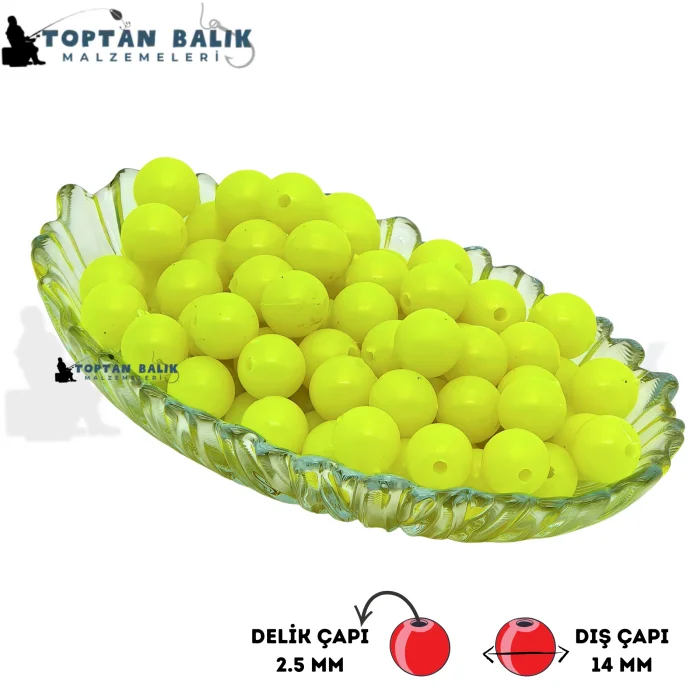 Fosforlu Yeşil Sazan Balık Boncuğu 14 mm (İç Çap: 2.5 mm) - 500 Gr Paket