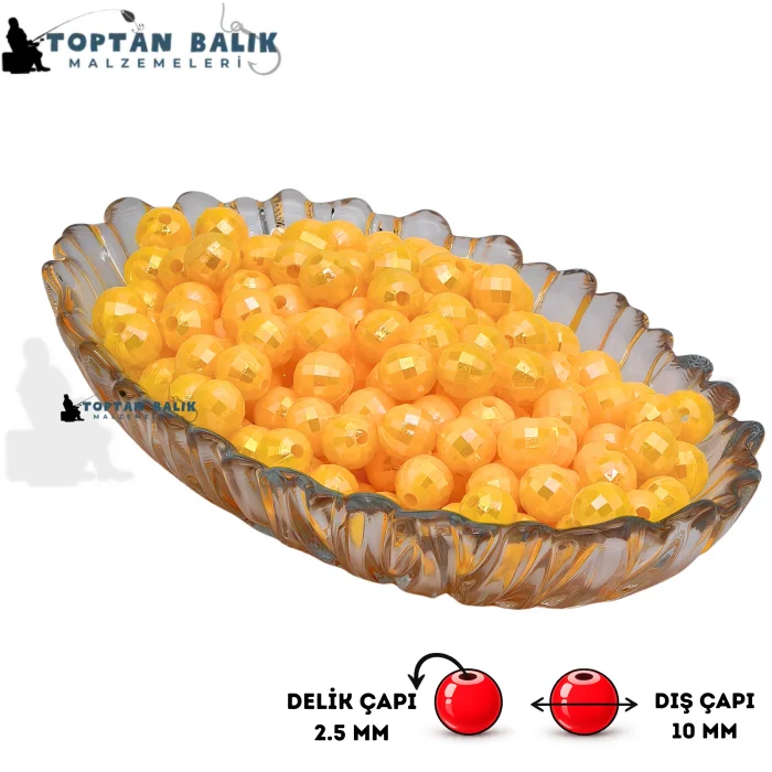 İthal Camgöz Disko Sarı Sazan Balık Boncuğu 10 mm (İç Çap: 2.5 mm) - 500 Gr Paket