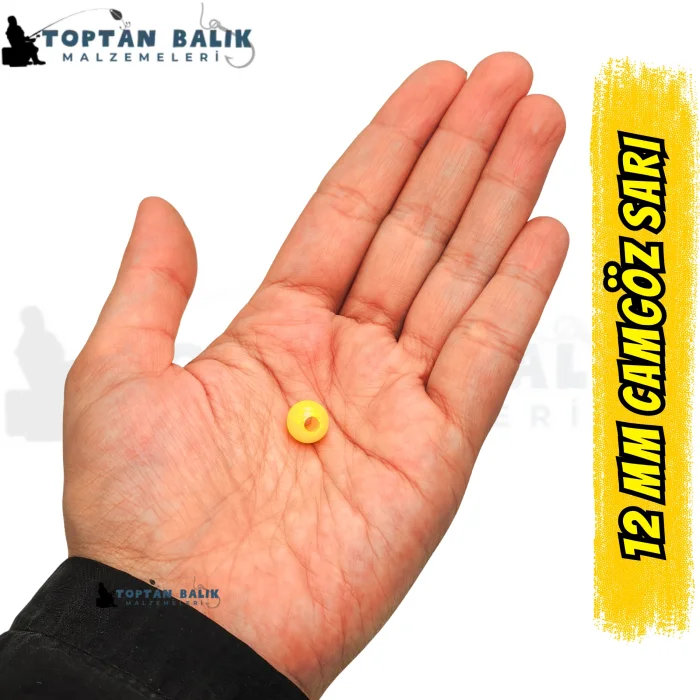 İthal Camgöz Sarı Sazan Balık Boncuğu 12 mm (İç Çap: 4.3 mm) - 500 Gr Paket