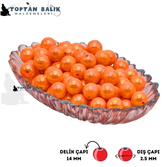 İthal Camgöz Turuncu Sazan Balık Boncuğu 14 mm (İç Çap: 2.5 mm) - 500 Gr Paket