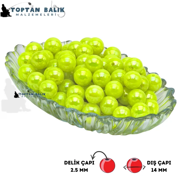 İthal Camgöz Yeşil Sazan Balık Boncuğu 14 mm (İç Çap: 2.5 mm) - 500 Gr Paket