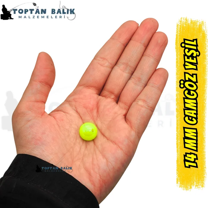 İthal Camgöz Yeşil Sazan Balık Boncuğu 14 mm (İç Çap: 2.5 mm) - 500 Gr Paket