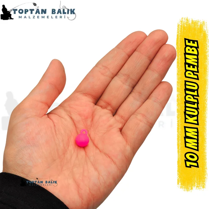 Kulplu Pembe Sazan Balık Boncuğu 10 mm (Kulp / İç Çap: 2 mm) - 500 Gr Paket