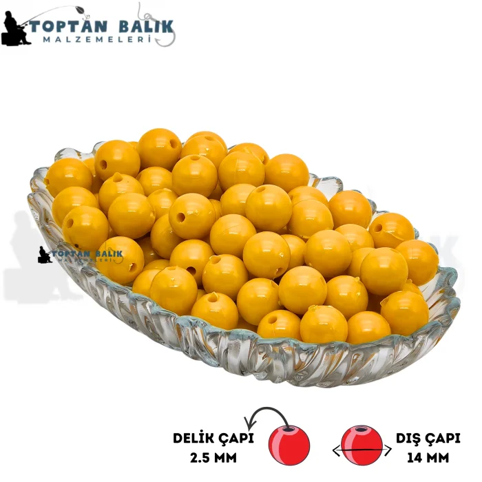 Sarı Sazan Balık Boncuğu 14 mm (İç Çap: 2.5 mm) - 500 Gr Paket
