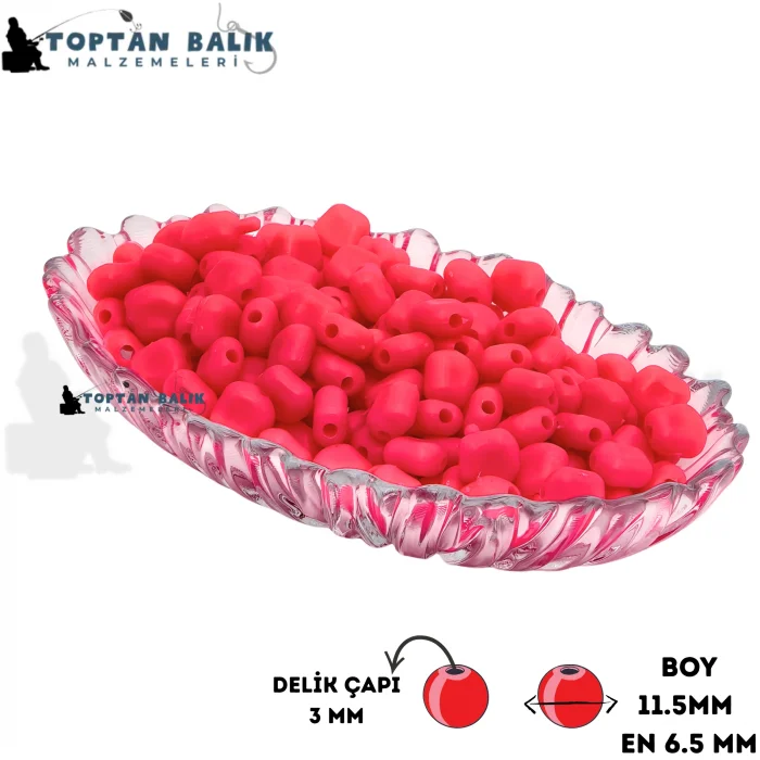 Tek Mısır Tanesi Formunda Pembe Sazan Boncuğu 11.5 x 6.5 mm (İç Çap: 3 mm) - 500 Gr Paket