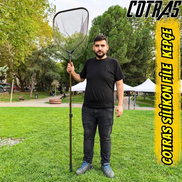 Teleskopik Alüminyum Balıkçı Kepçesi (Silikon Fileli) - 50x50 cm