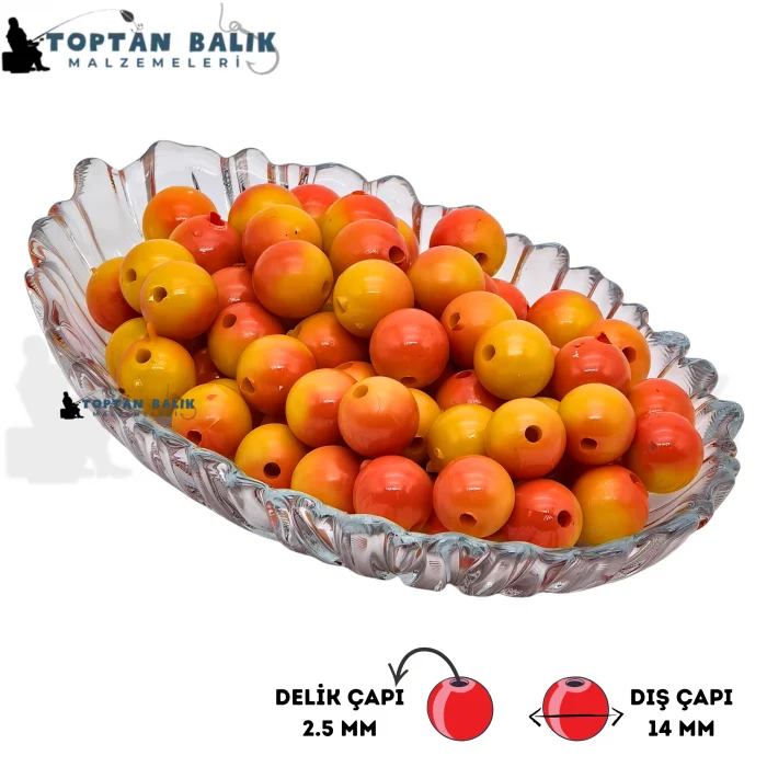 Turuncu-Sarı Sazan Balık Boncuğu 14 mm (İç Çap: 2.5 mm) - 500 Gr Paket