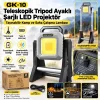 GK-10 Ayaklı Projektör Kablosuz Taşınabilir Şarjlı LED Tripod Çalışma ve Kamp Lambası