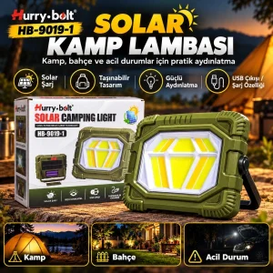 Hurry Bolt HB-9019-1 Solar Kamp Lambası Güneş Enerjili Çakarlı Sarı-Beyaz-Kırmızı Işıklı Powerbank