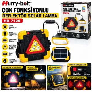 HB-7138 Çok Fonksiyonlu Reflektör Solar Lamba Powerbank Güneş Enerjili Acil Durum İkaz Işığı