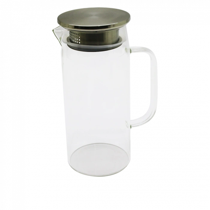 1.2lt - Yuvarlak Cam Sürahi - Süzgeçli Metal Kapak Borosilikat - Termisil Isıya Dayanaklı (4172)