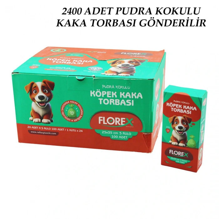 2400 Adet = 1 Koli Köpek - Evcil Hayvan Kaka Torbası Pudra Kokulu - 25x35cm (4172)