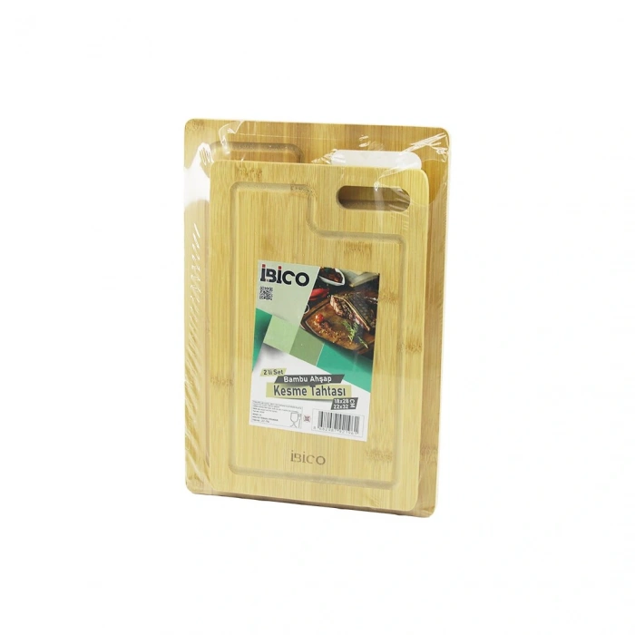 2pcs Setd.dörtgen Kenarlı - Oval Delikli Ahşap Bambu Kesim Panosu - Kesme Tahtası 18x28x1cm--22x32x1cm (4172)