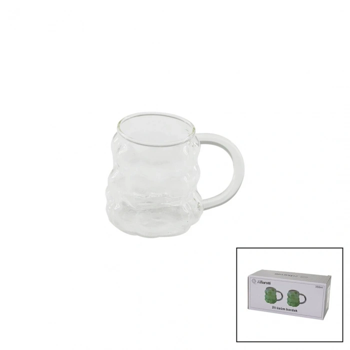 2pcs  Üzüm - Kabarcıklı Kulplu Cam Bardak Termisil - Isıya Dayanıklı Borosilikat350ml (4172)