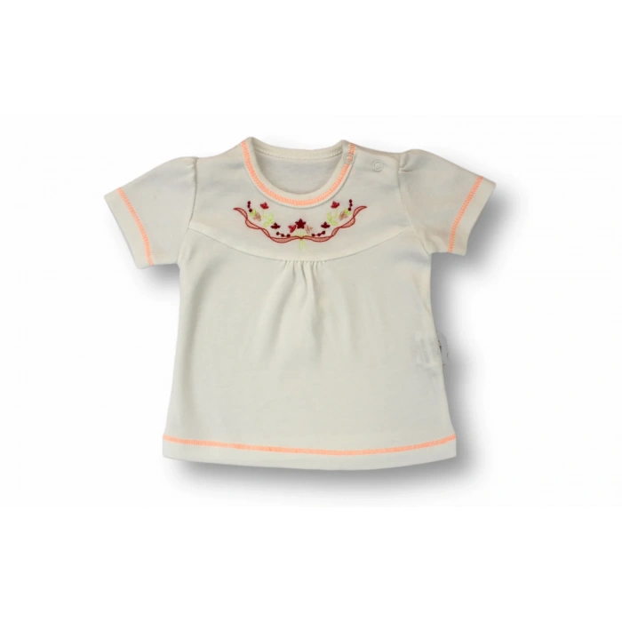 3-6 6-9 9-12 12-18 Ay Anadolu Çiçeği Nakışlı Kısa Kollu Sweatli 2li Kız Bebek Takımı Turuncu