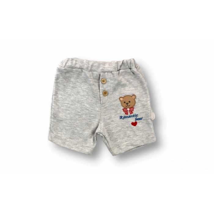 3-6 6-9 9-12 12-18 Ay Romantik Ayıcık Nakışlı Bandajlı Kısa Kollu Zıbınlı 3lü Kız-erkek Bebek Takımı Mavi