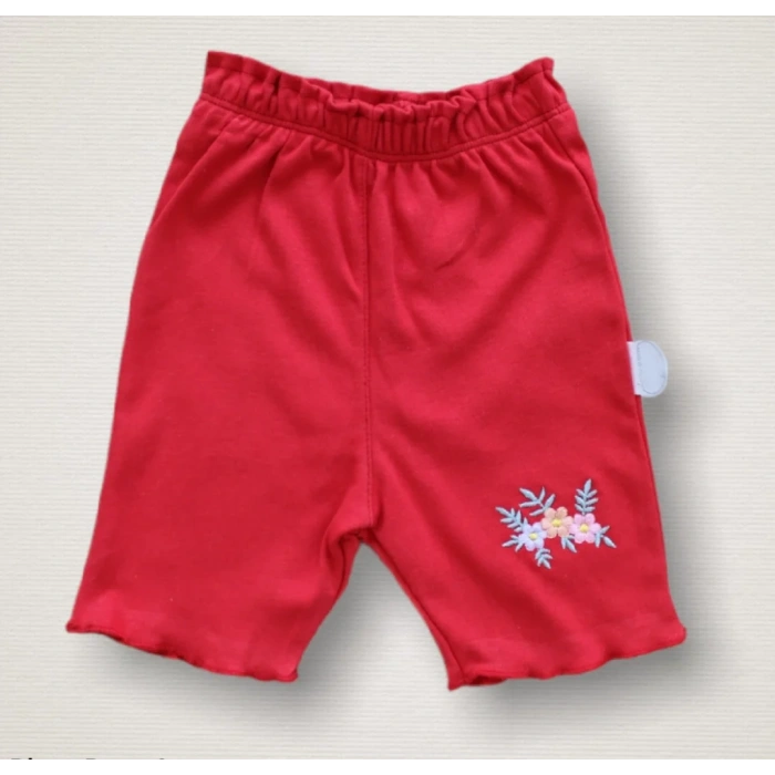 3-6 6-9 9-12 Ay Melek Kız Nakışlı Bandanalı Kısa Kollu Sweatli Şortlu 3lü Kız Bebek Takımı Kırmızı