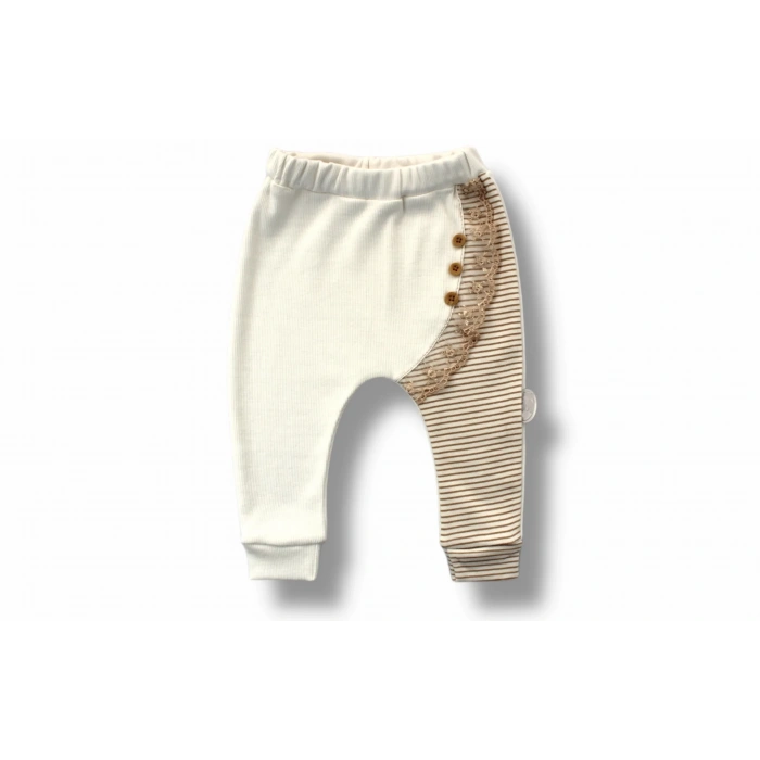 3-6 6-9 9-12 Ay Minik Sincap Nakışlı Şapkalı Uzun Kollu Sweatli 3lü Kız Bebek Takımı Kahverengi