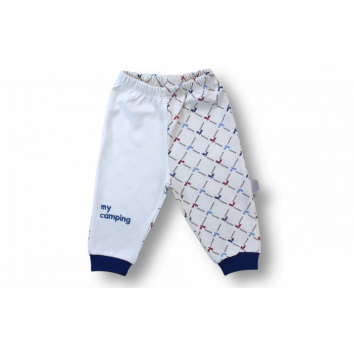 3-6 6-9 9-12 Ay My Camping Nakışlı Bandajlı Uzun Kollu Zıbınlı 3lü Erkek Bebek Takımı Ekru