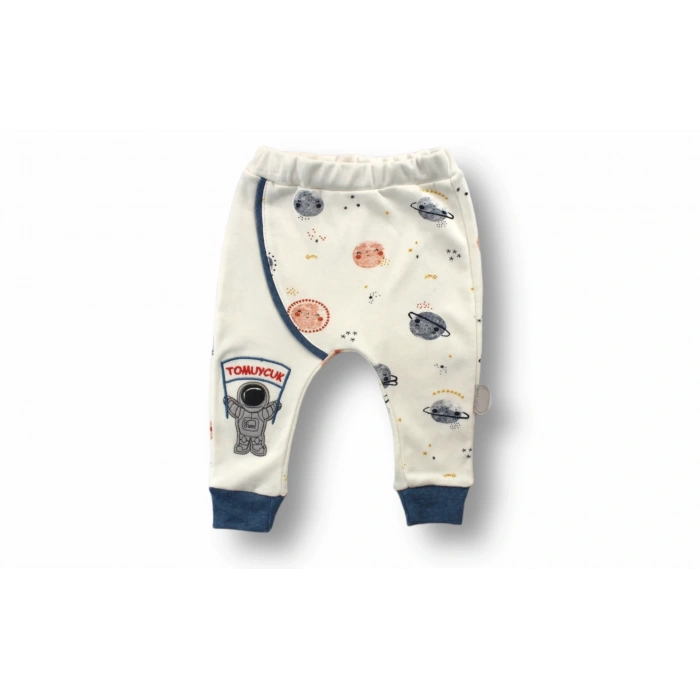 3-6 6-9 9-12 Ay Şirin Kozmonot Nakışlı Şapkalı Uzun Kollu Zıbınlı 3lü Kız-erkek Bebek Takımı Ekru