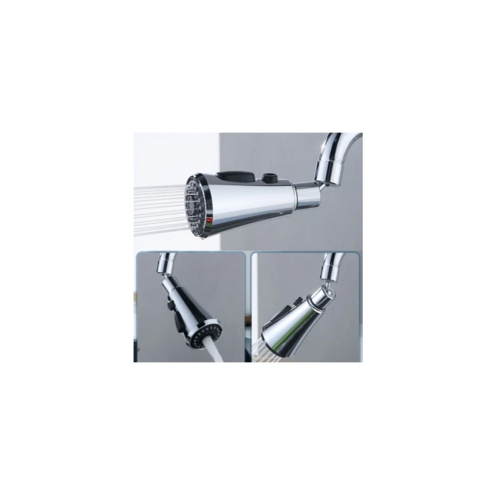 360 Derece Dönebilen- 3 Mod  Krom Yağmur Püskürtme Borulu Kubar Musluk Ucu  (4172)