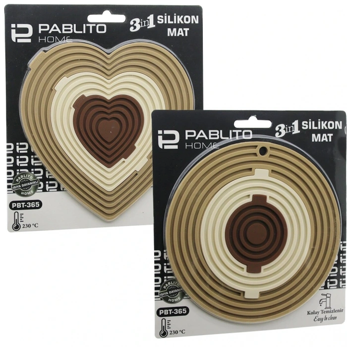 3in1 Bütün - Ayrı Kullan Silikon Mat- Nihale Kalpli=7.5-13-19cmyuvarlak=7-12.5-20cm (4172)