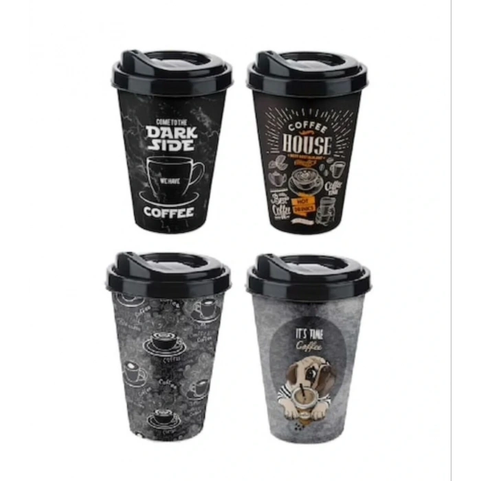 4 Adet Kahve Bardağı Kapaklı Desenli 650ML