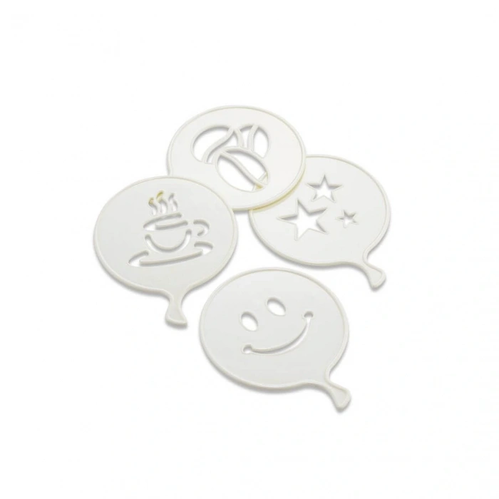 4 Pcs Süsleme Şablonu Plastik Kahve Fincan - Yıldız - Gülen Yüz - Palyaço (4172)