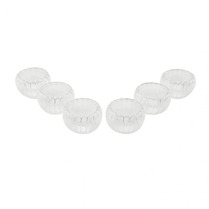 6 Pcs   Çizgili Cam  Çift Cidarlı Lokumluk - Sosluk  50 Ml (4172)