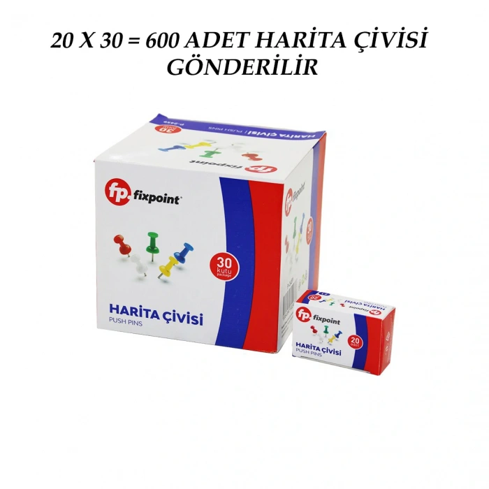 600 Adet Harita Çivisi Renkli = 20pcs X 30 (4172)