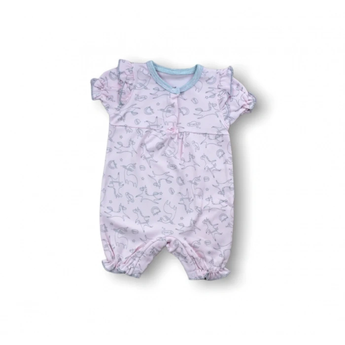 9-12 12-18 18-24 Ay Cemre Uçan Balon Baskılı Kısa Kollu Kız Bebek Tulumu Pembe