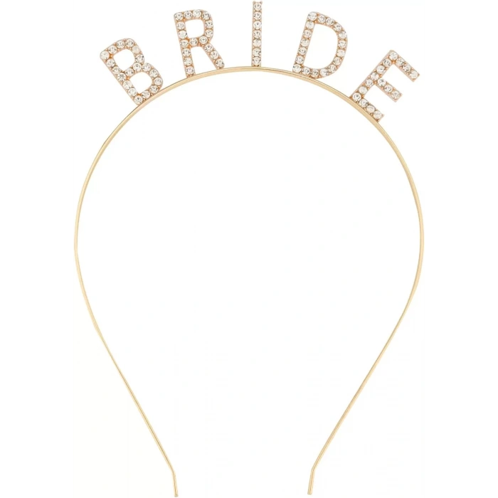 Altın Gold Renk Bekarlığa Veda Kristal Taş Bride Tacı İthal 16x10 Cm (4172)