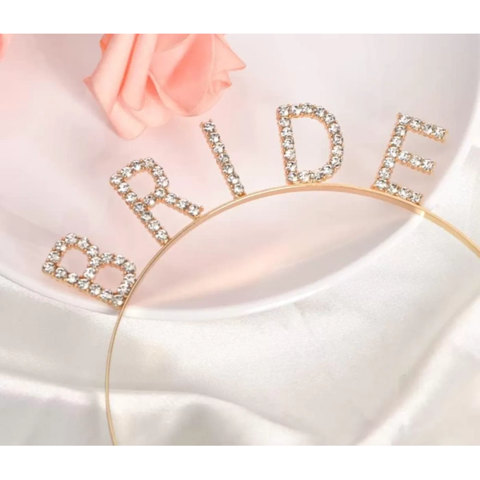 Altın Gold Renk Bekarlığa Veda Kristal Taş Bride Tacı İthal 16x10 Cm (4172)