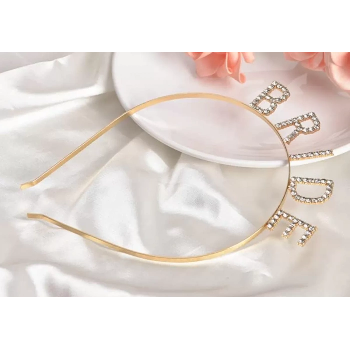 Altın Gold Renk Bekarlığa Veda Kristal Taş Bride Tacı İthal 16x10 Cm (4172)