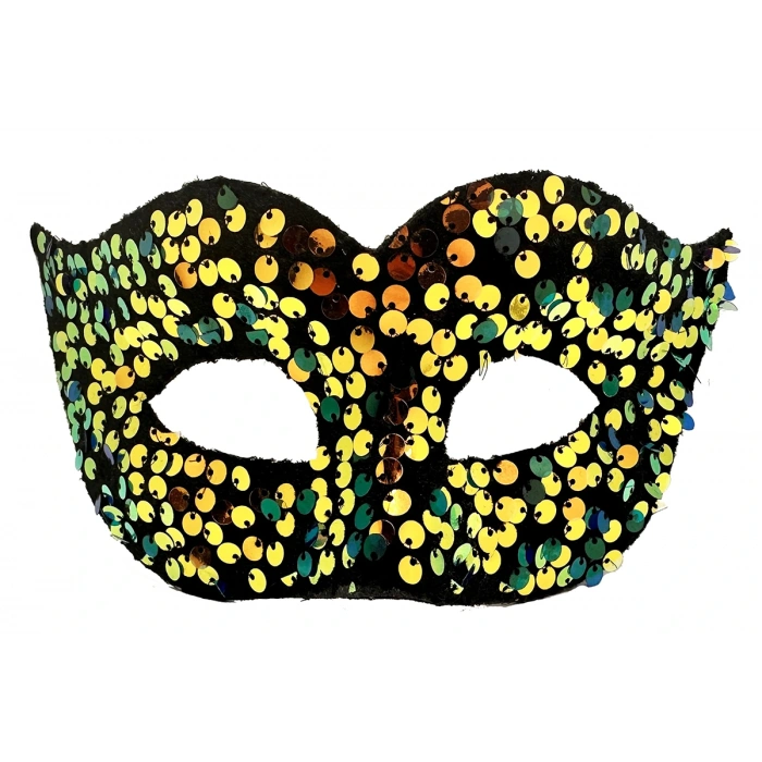 Altın Renk Arkadan Lastikli Pul Payet İşlemeli Balo After Parti Maskesi (4172)