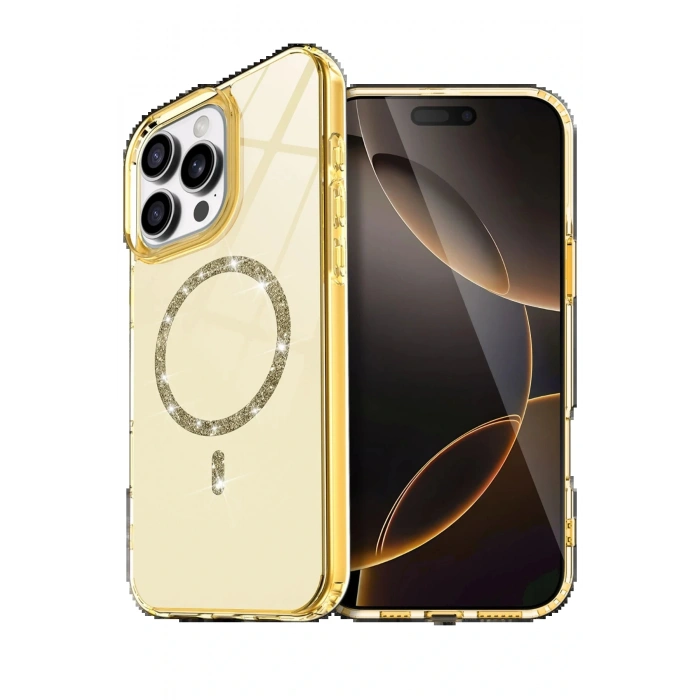 Apple iPhone 14 Pro Max Live Diamond Magsafe Kapak - Sarı