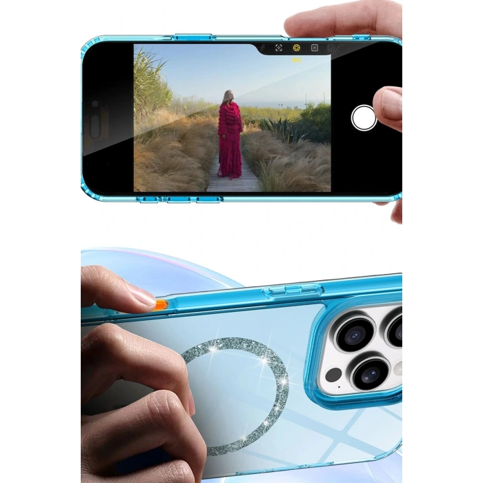 Apple iPhone 14 Pro Max Live Diamond Magsafe Kapak - Şeffaf