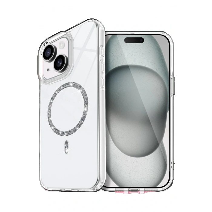 Apple iPhone 15 Plus Live Diamond Magsafe Kapak - Şeffaf