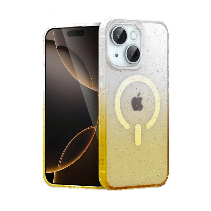 Apple iPhone 15 Plus Pummel Shiny Magsafe Kapak - Gold