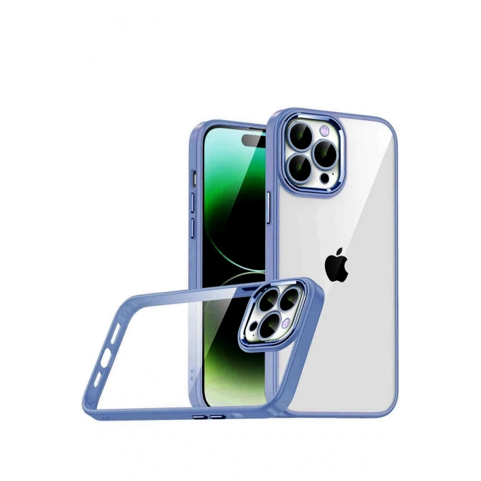 Apple iPhone 15 Pro Max Lensli Silikon - Açık Mavi